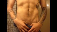 Small Hairy Thin Toned College Dude With Tattoos Jackin Off In The Shower