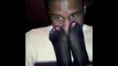 Stinky Black Nylon Feet Smelling At A Gogo Bar 2.