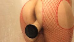 FUCKING A MOUNTED DILDO IN THE SHOWER AND SOME ANAL