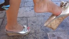 Candid Arousing Mature Feet Shoeplay Dangling With Anklet